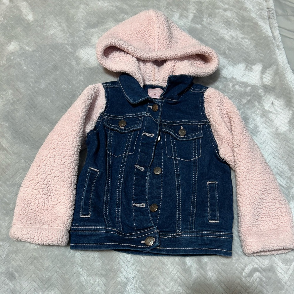 Cozy Kids Denim Jacket with Pink Fleece Sleeves